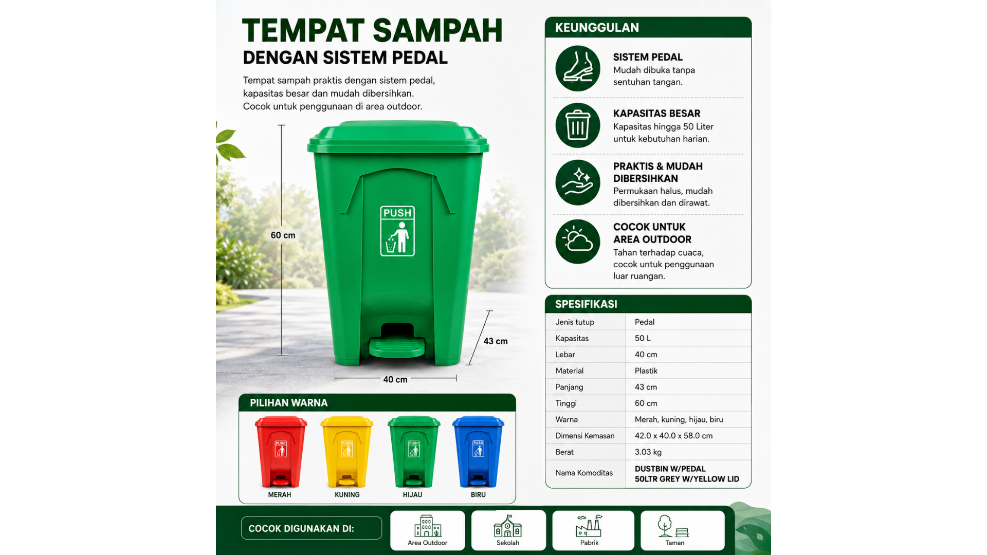 Tempat Sampah Injak 50 Liter Dalton