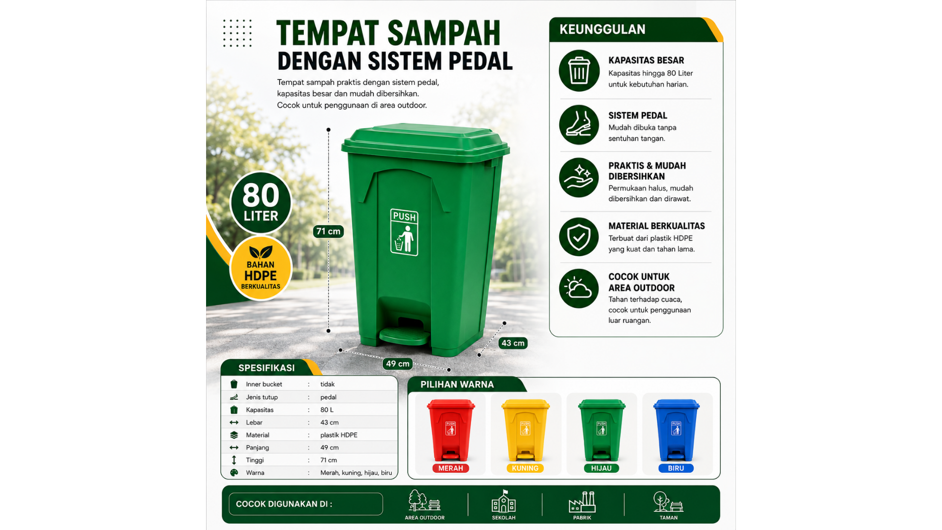 Tempat Sampah Injak 80 Liter Dalton