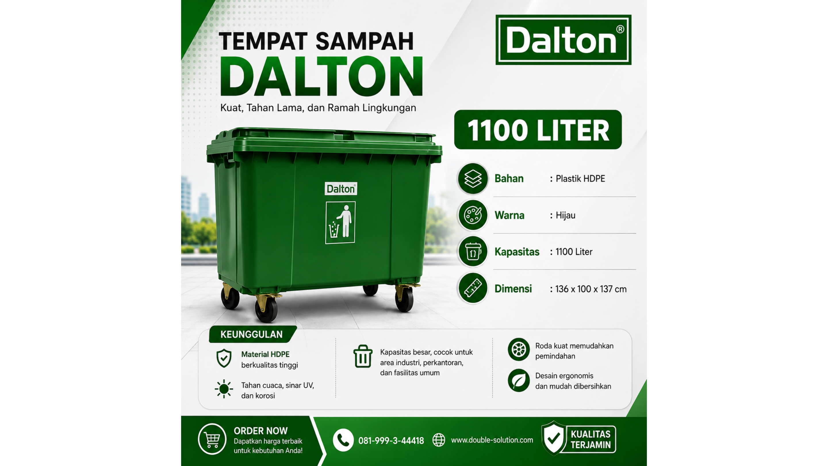 Tempat Sampah Dalton 1100 Liter HDPE Jumbo Beroda