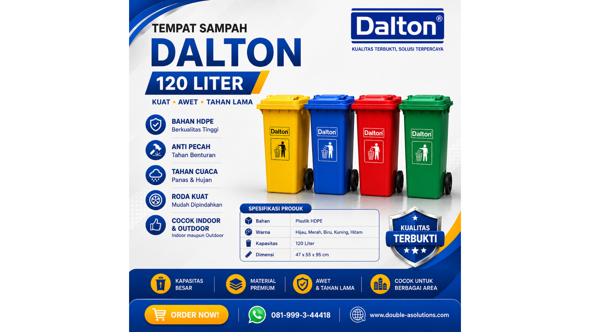 Tempat Sampah Dalton 120 Liter HDPE Heavy Duty