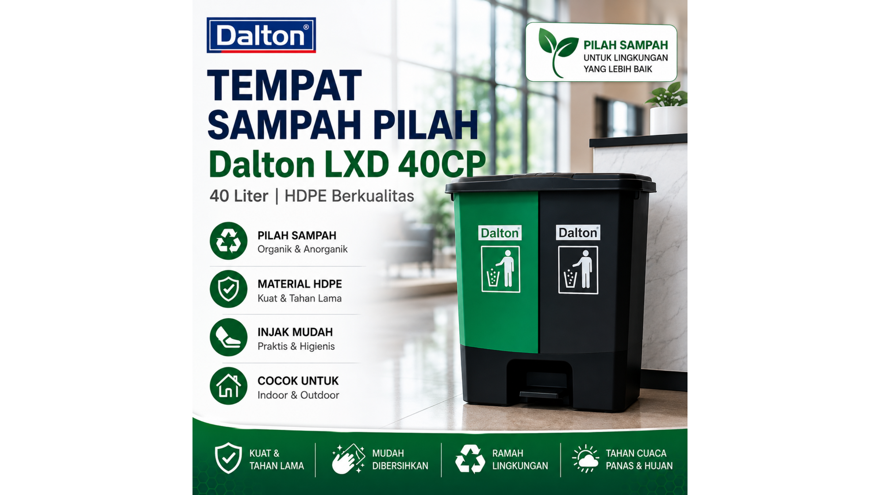 Tempat Sampah Pilah 40 Liter Dalton LXD 40CP