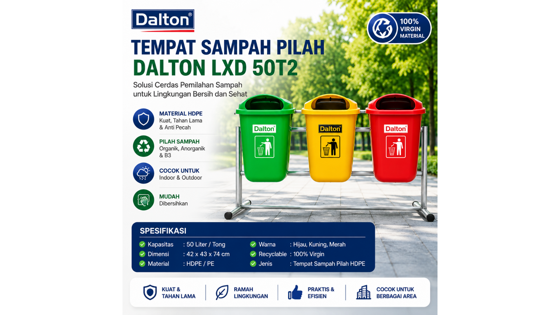Tempat Sampah Pilah 50 Liter Dalton LXD 50T2