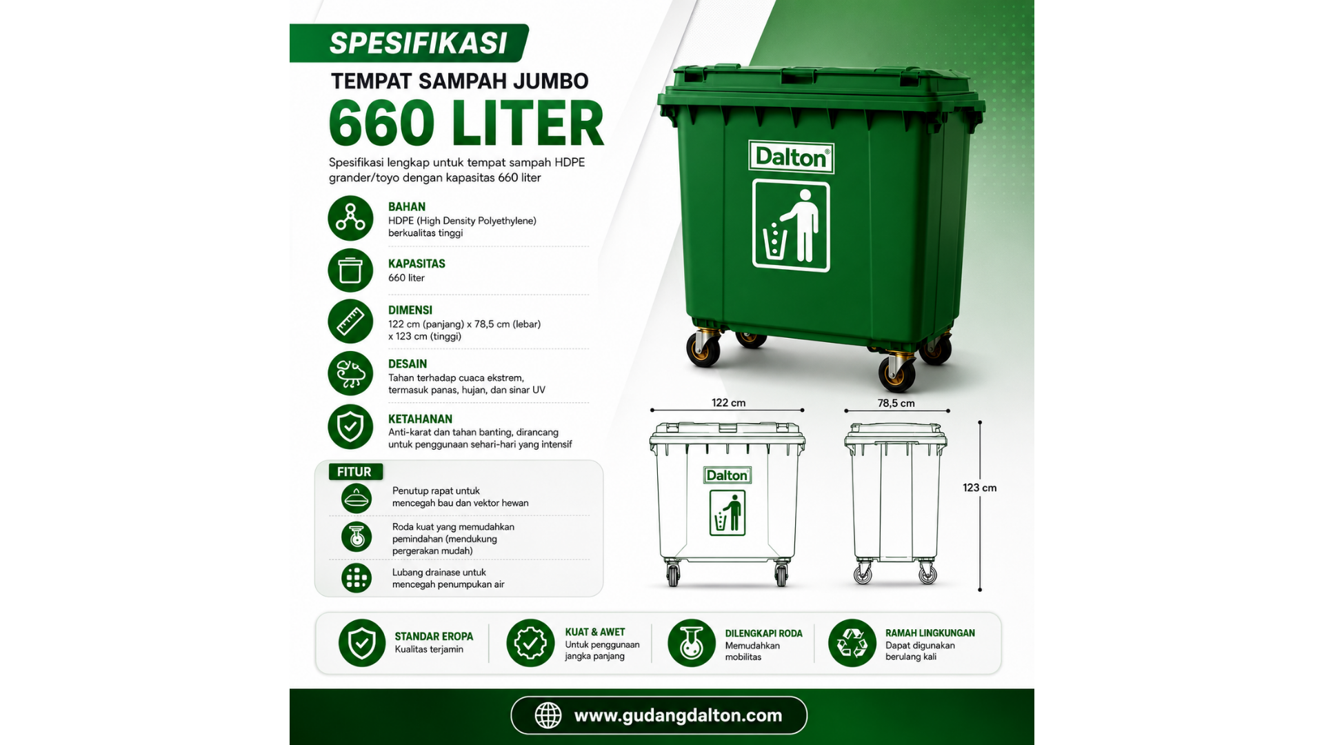 Tempat Sampah Dalton 660 Liter HDPE