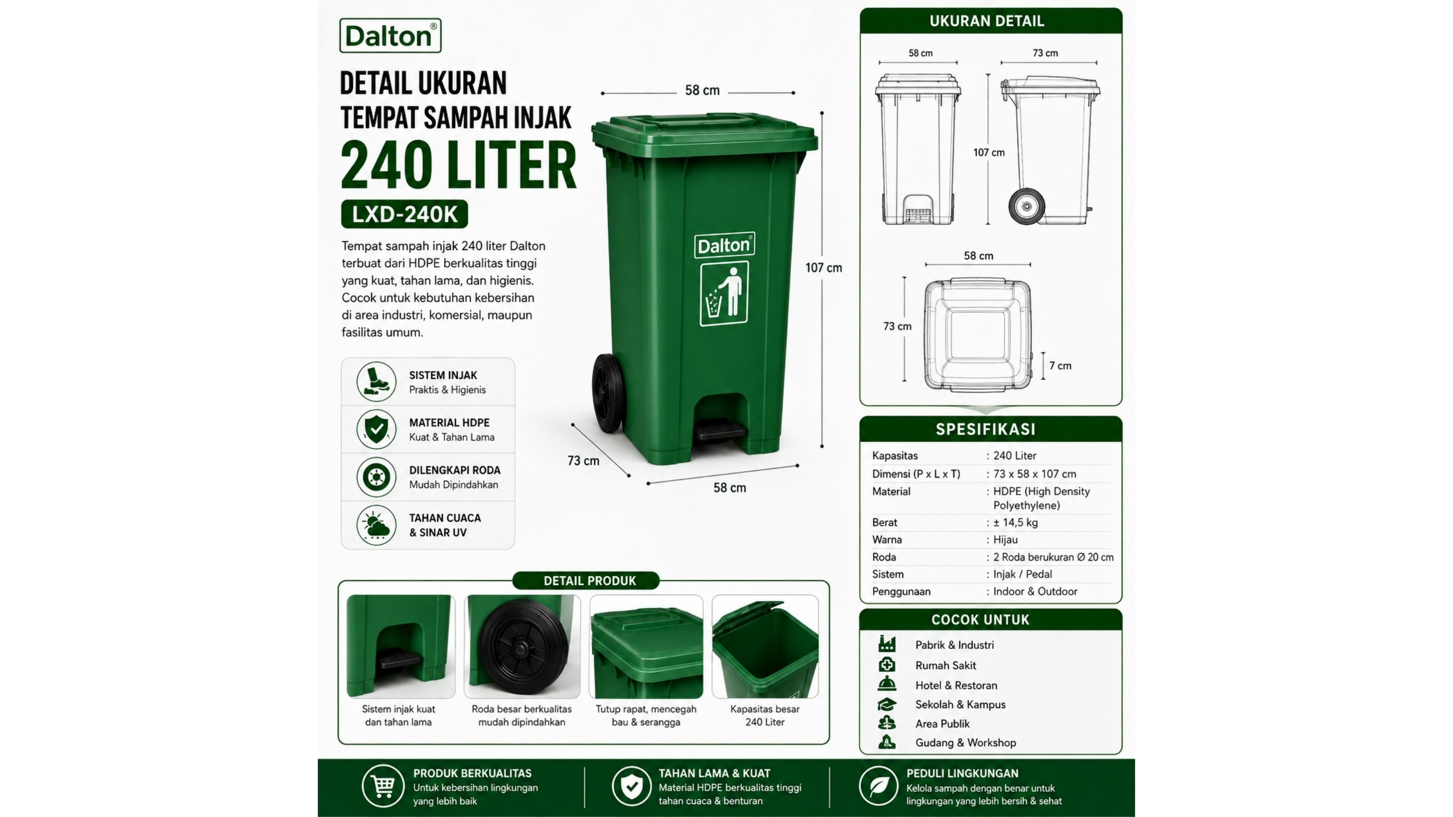 Tempat Sampah Injak 240 Liter Dalton LXD 240F