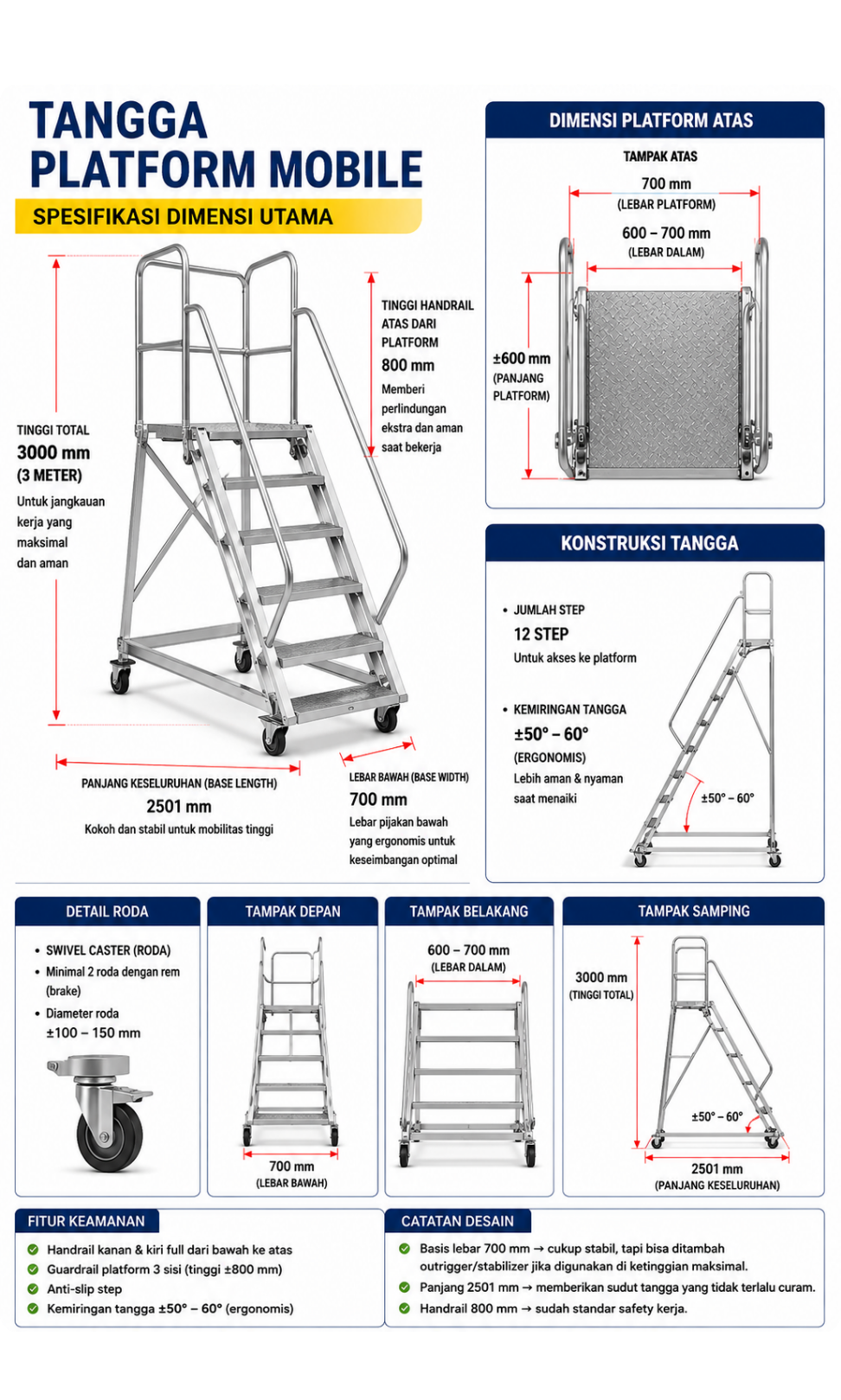 Tangga Dorong Aluminium Dalton Platform Stairs 6 Steps 1,5 Meter