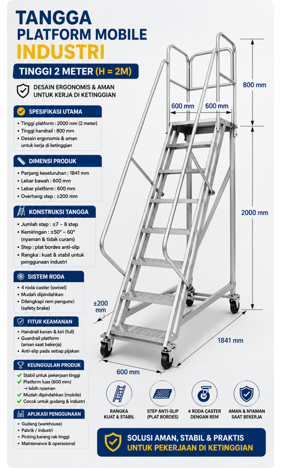 Tangga Dorong Aluminium Dalton Platform Stairs 8 Steps 2 Meter