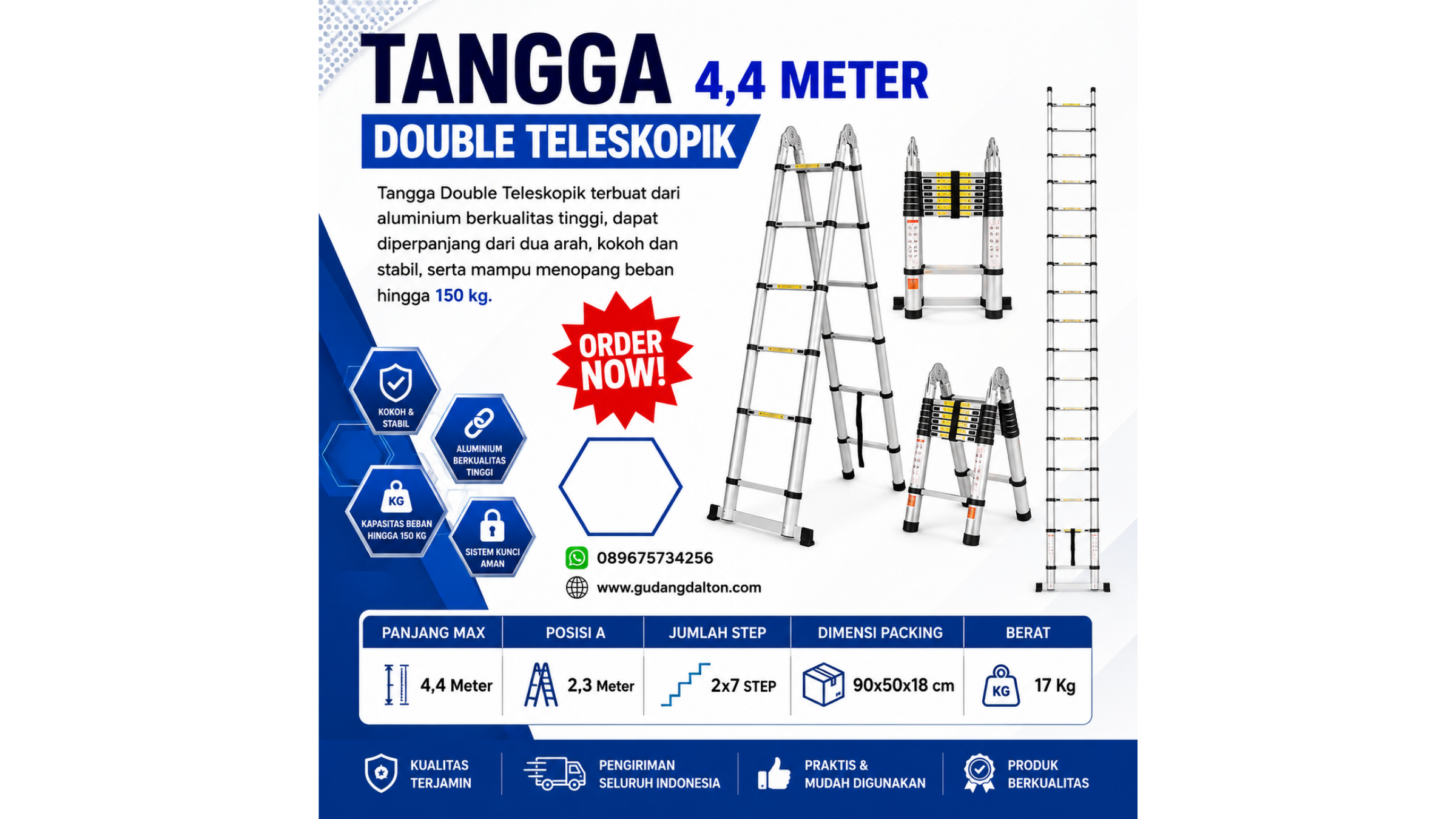 Tangga Double Teleskopik Dalton 4,4 Meter