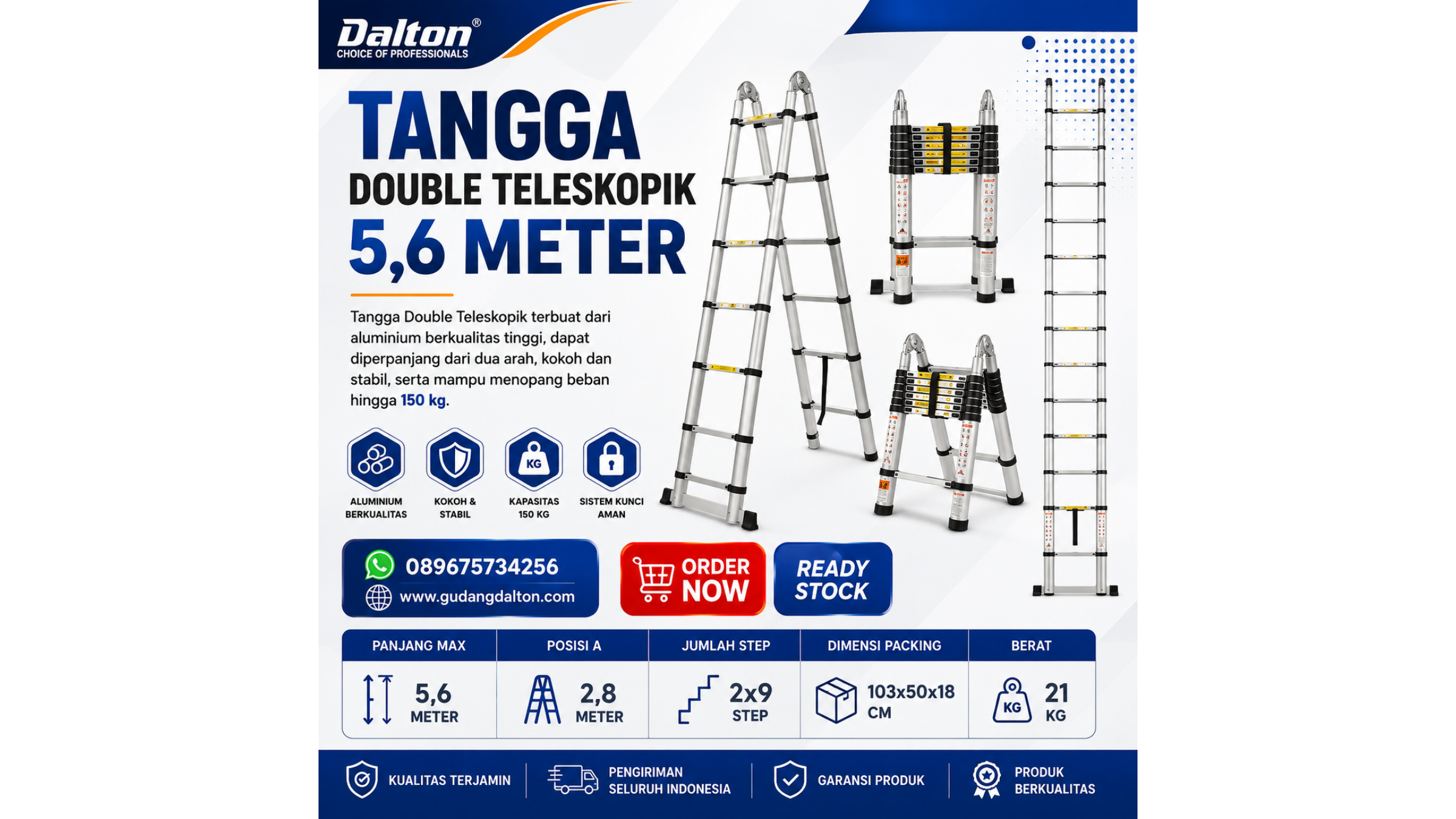 Tangga Double Teleskopik Dalton 5,6 Meter