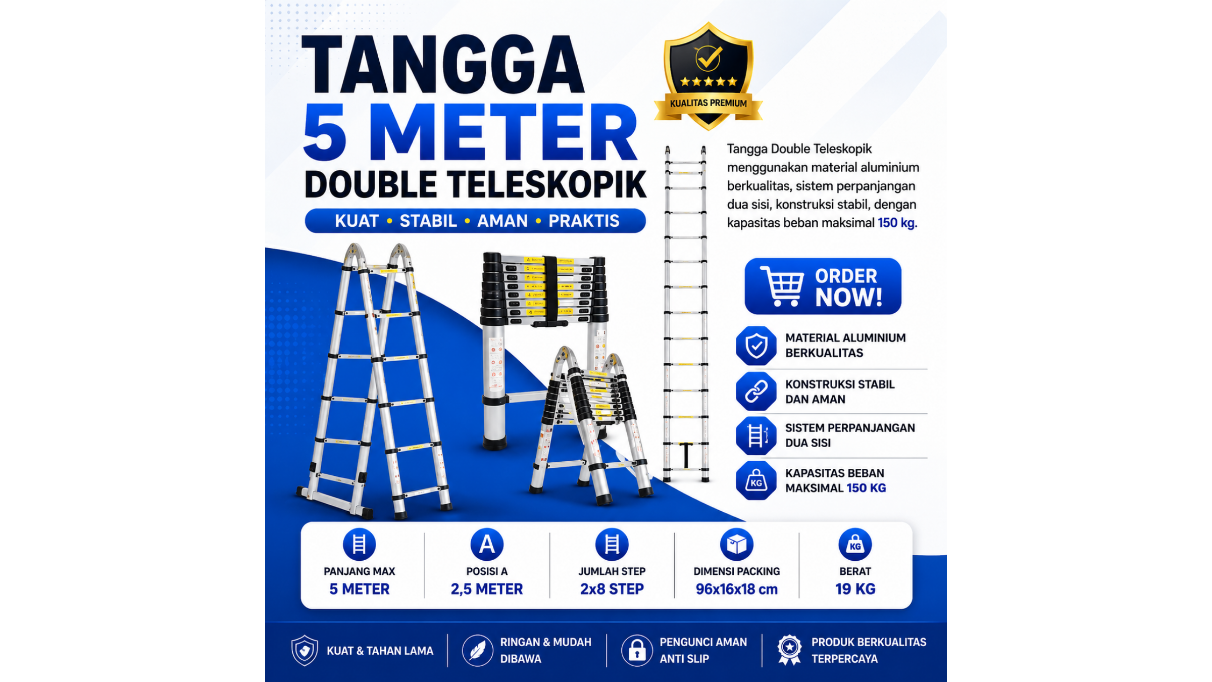 Tangga Double Teleskopik Dalton 5 Meter