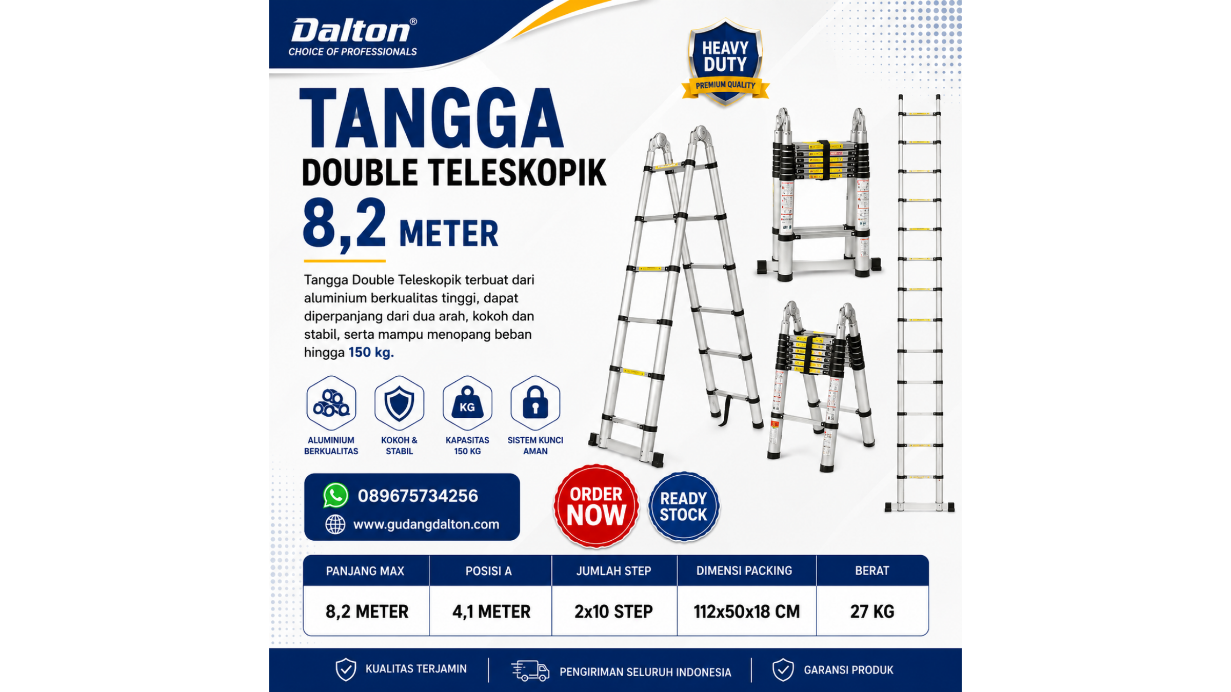Tangga Double Teleskopik Dalton 8,2 Meter
