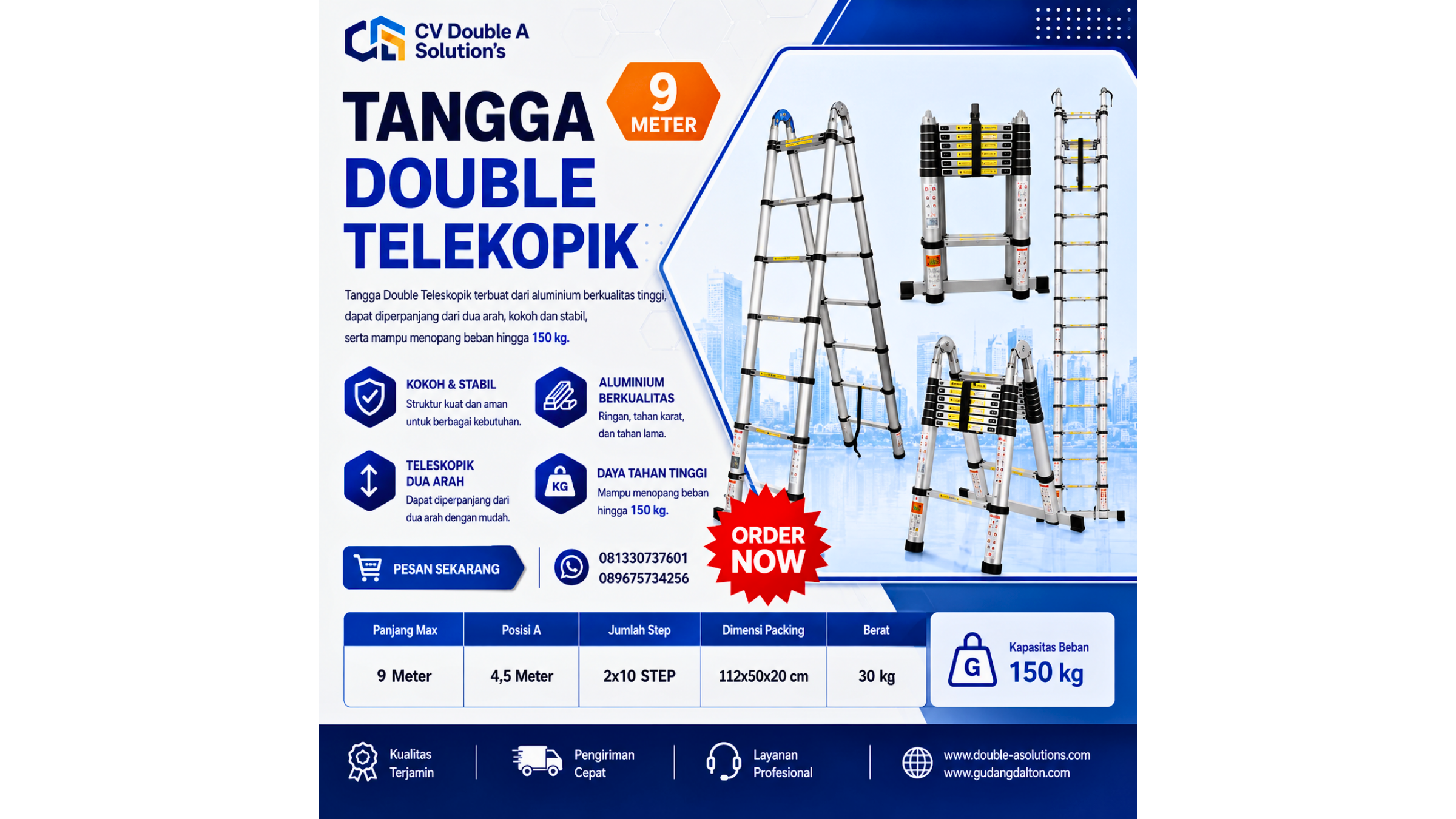 Tangga Double Teleskopik Dalton 9 Meter