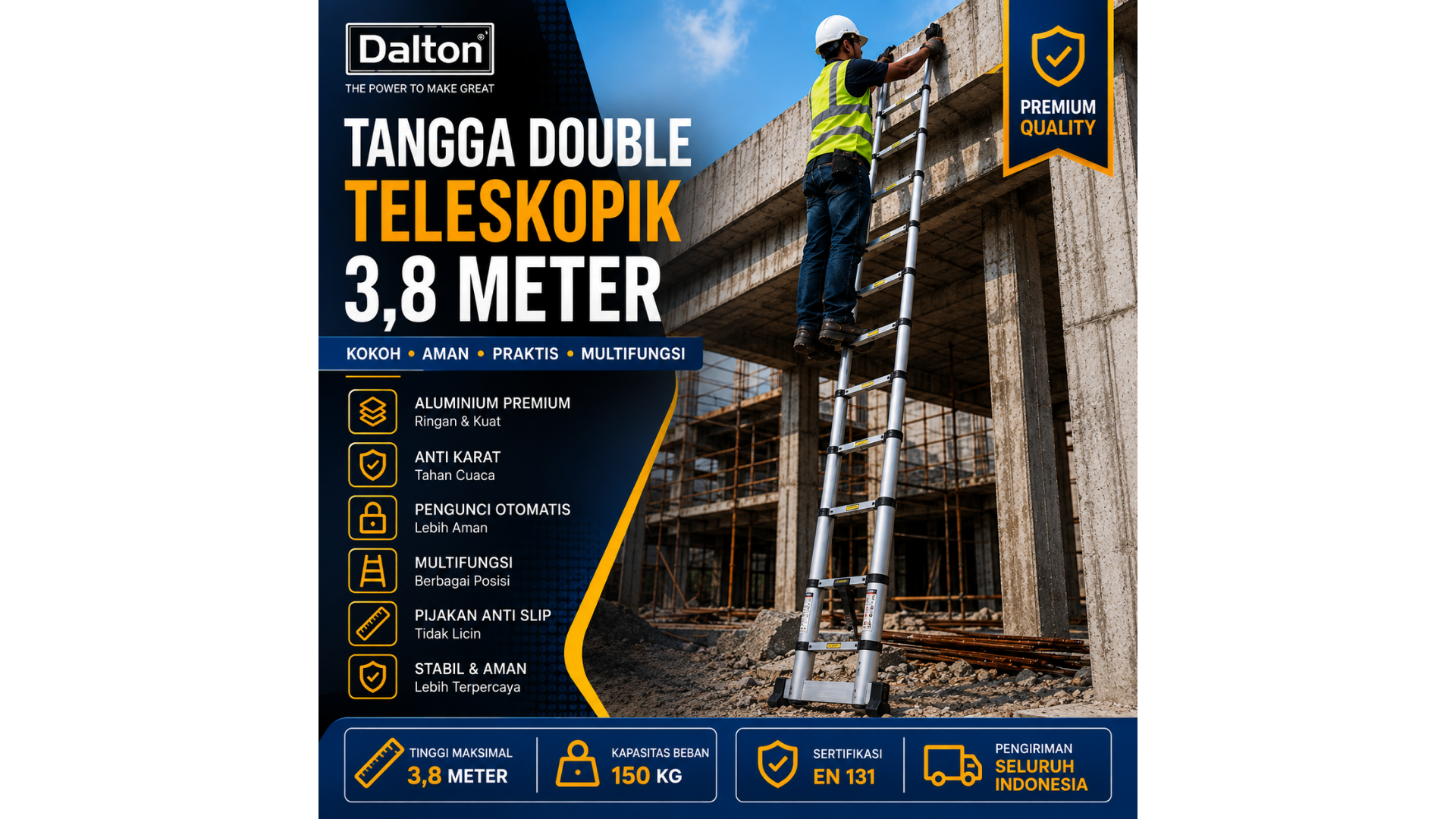 Tangga Double Teleskopik Dalton 3,8 Meter ML 1001D