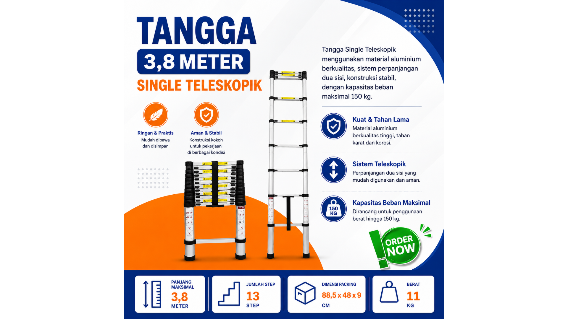 Tangga Single Teleskopik Dalton 3,8 Meter