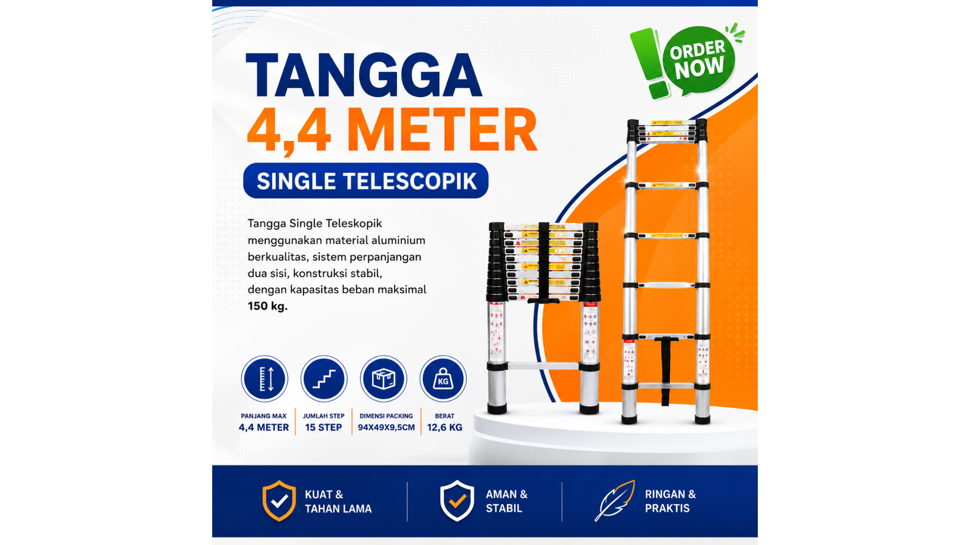 Tangga Single Teleskopik Dalton 4 Meter
