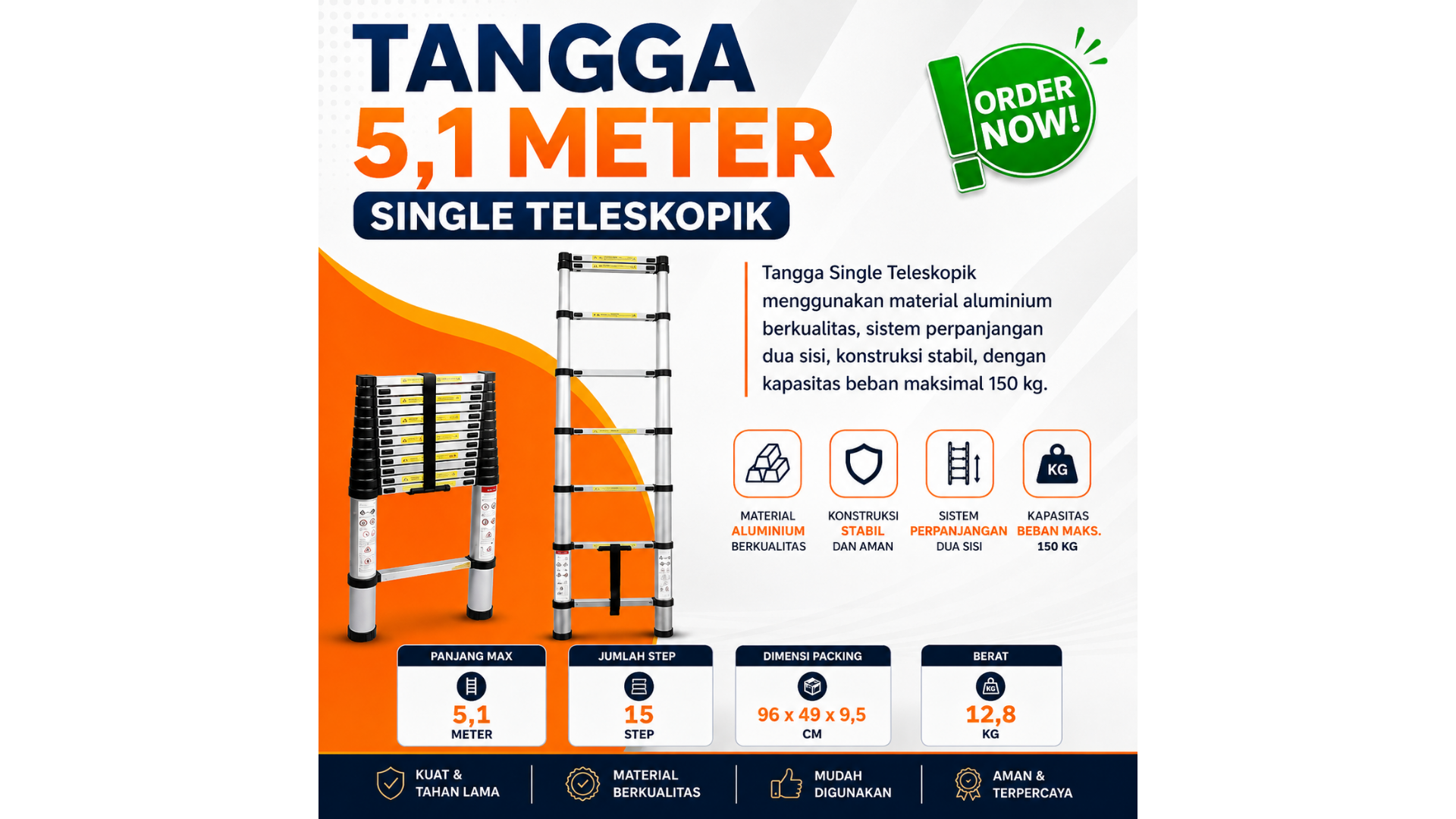 Tangga Single Teleskopik Dalton 5 Meter