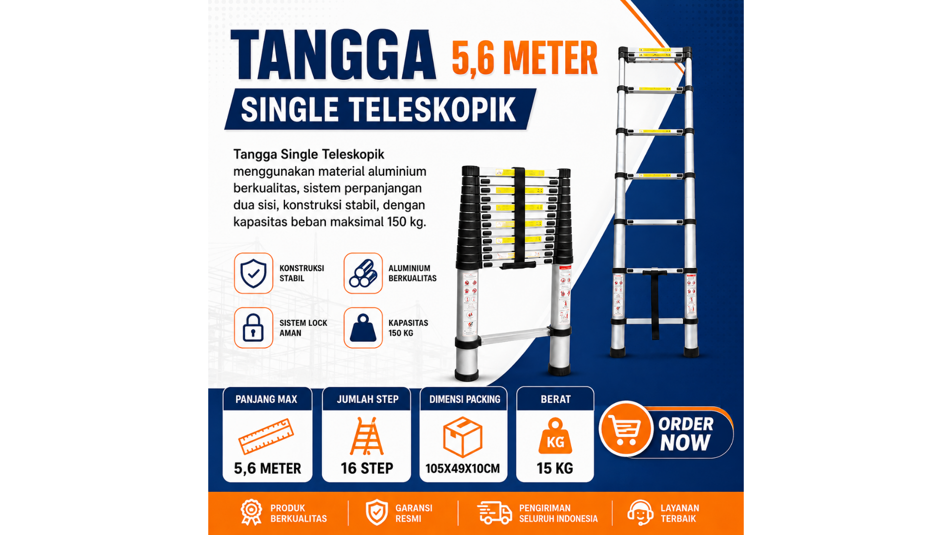 Tangga Single Teleskopik Dalton 5,6 Meter