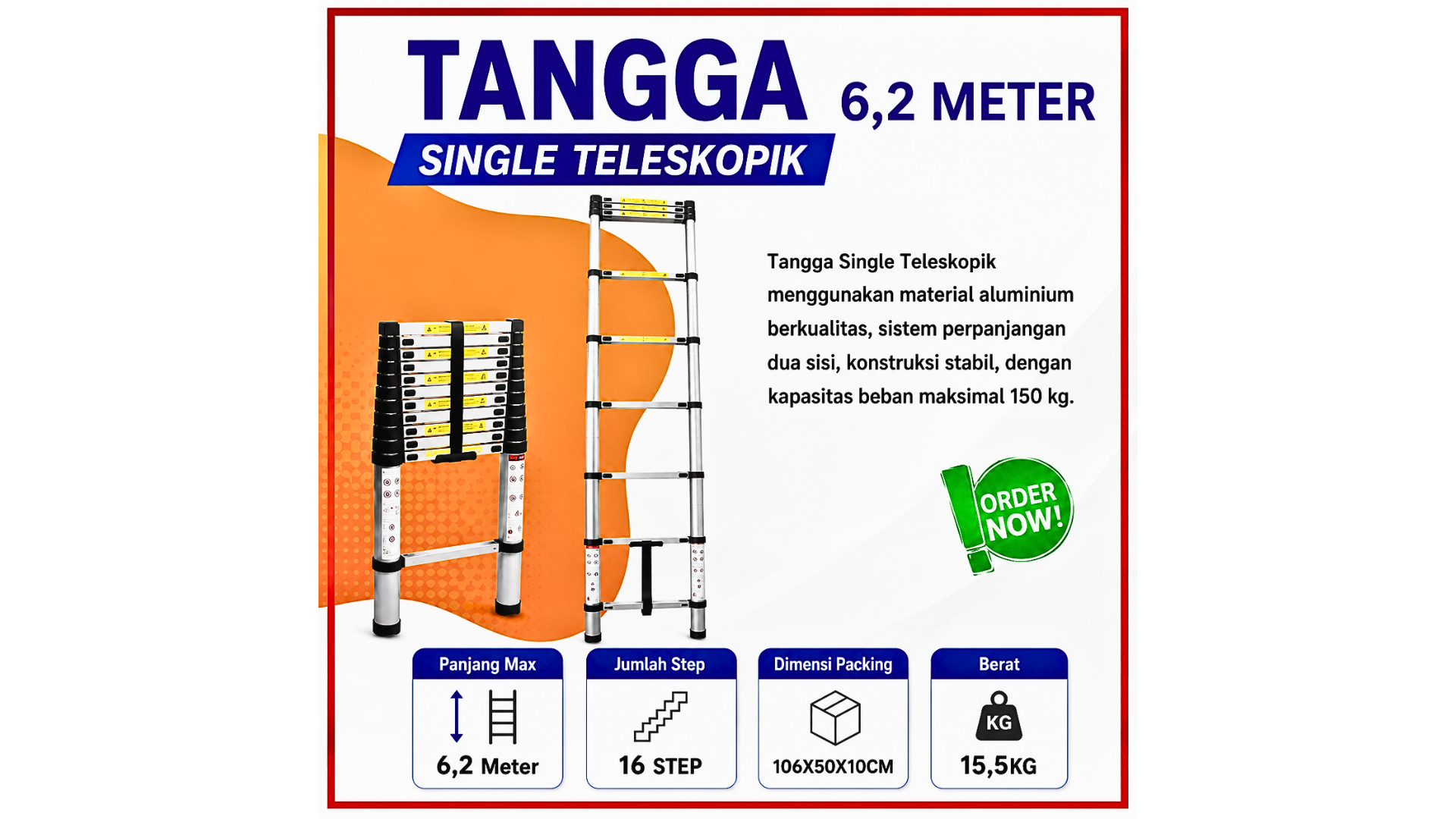 Tangga Single Teleskopik Dalton 6,2 Meter